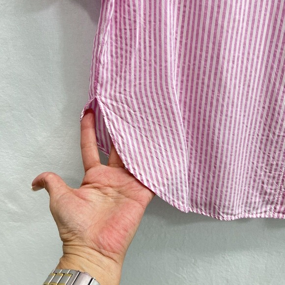 Maeve Anthropologie Blouse Women M Button Down Roll Tab Sleeves Striped Pink - Picture 5 of 12